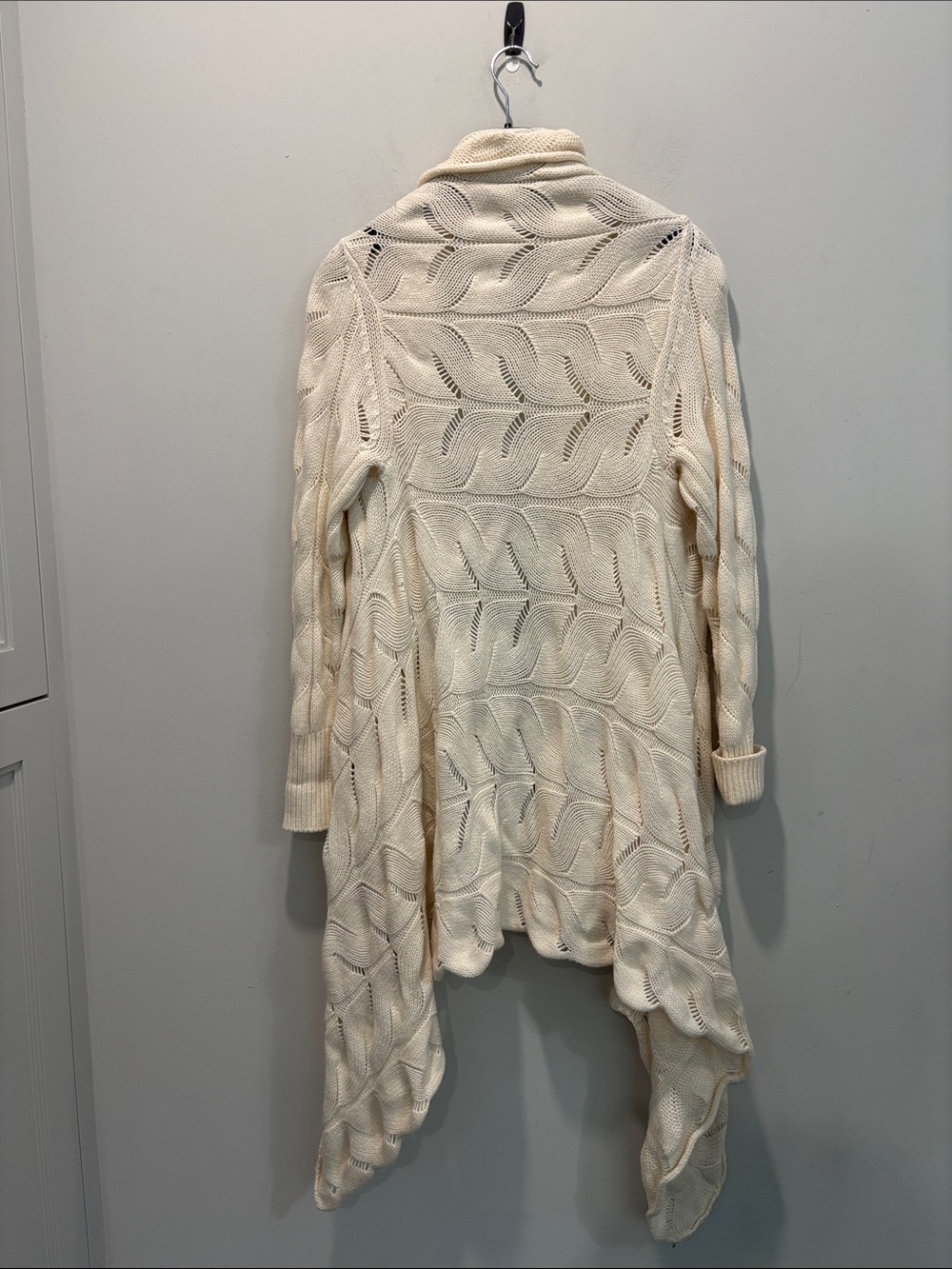 Monari Cream Merino Wool Cashmere Cable Knit Draped Cardigan L/XL Italy - Picture 9 of 15
